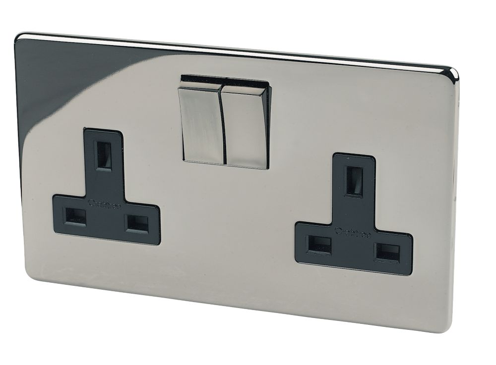 Image of Crabtree Platinum 13A 2-Gang DP Switched Plug Socket Black Nickel with Black Inserts 