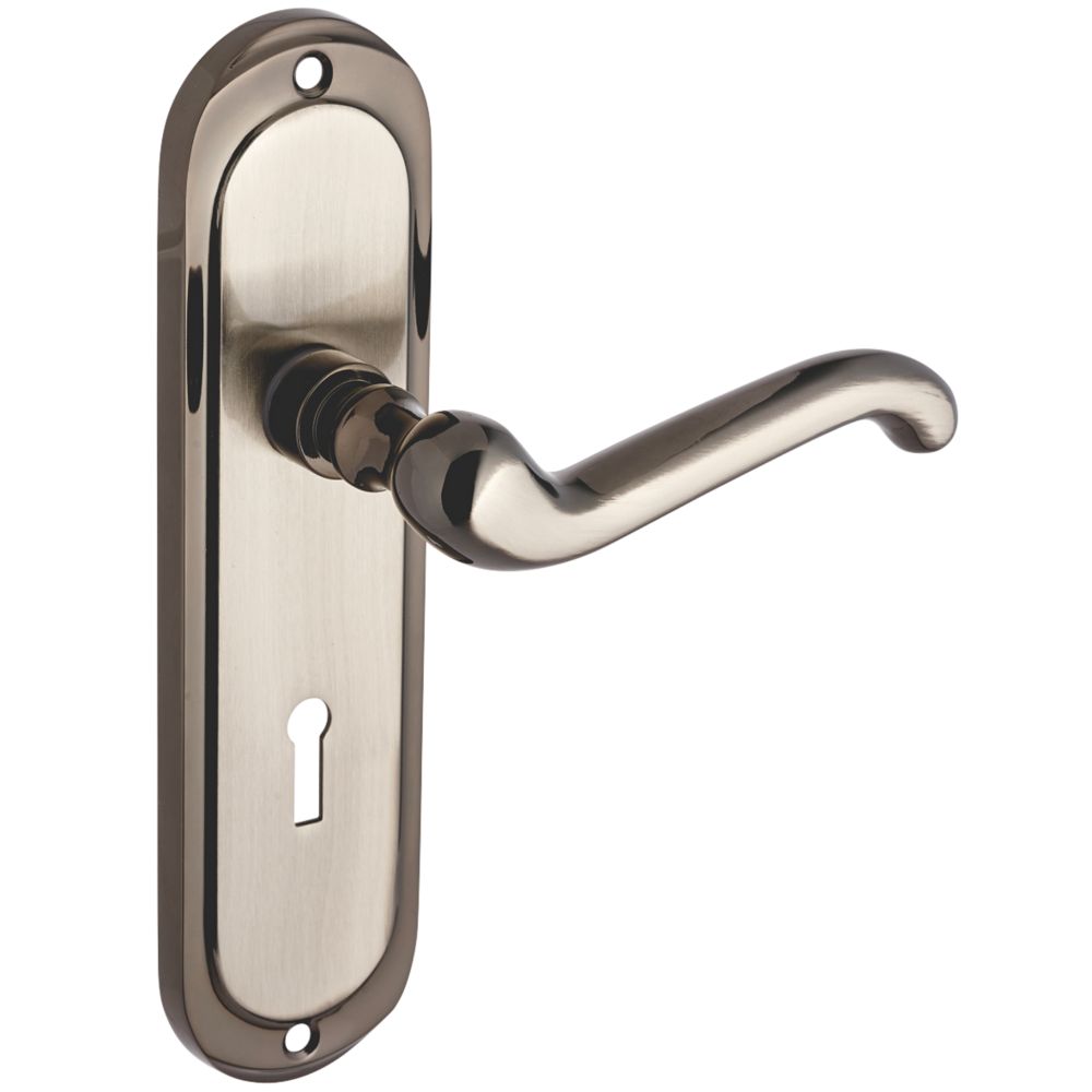 Image of Smith & Locke Sandsend Fire Rated Long Lever Lock Door Handles Pair Satin / Black Nickel 