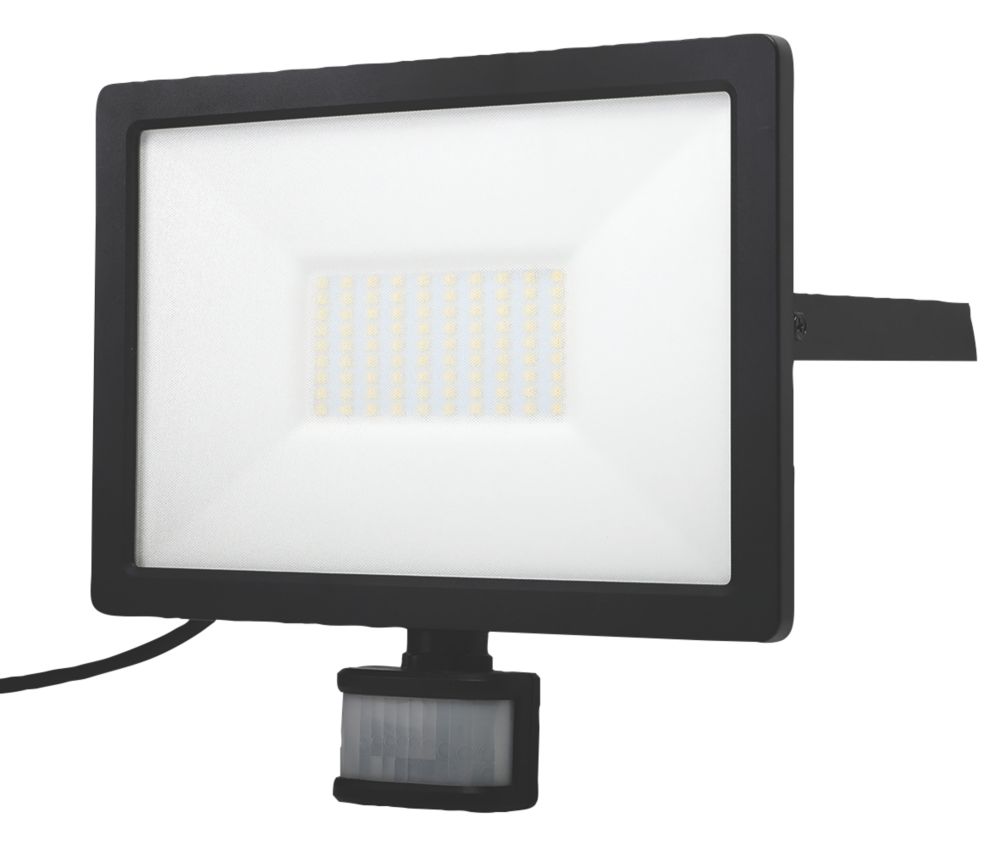 Image of LAP Weyburn Outdoor LED Floodlight With PIR Sensor Black 50W 5000lm 