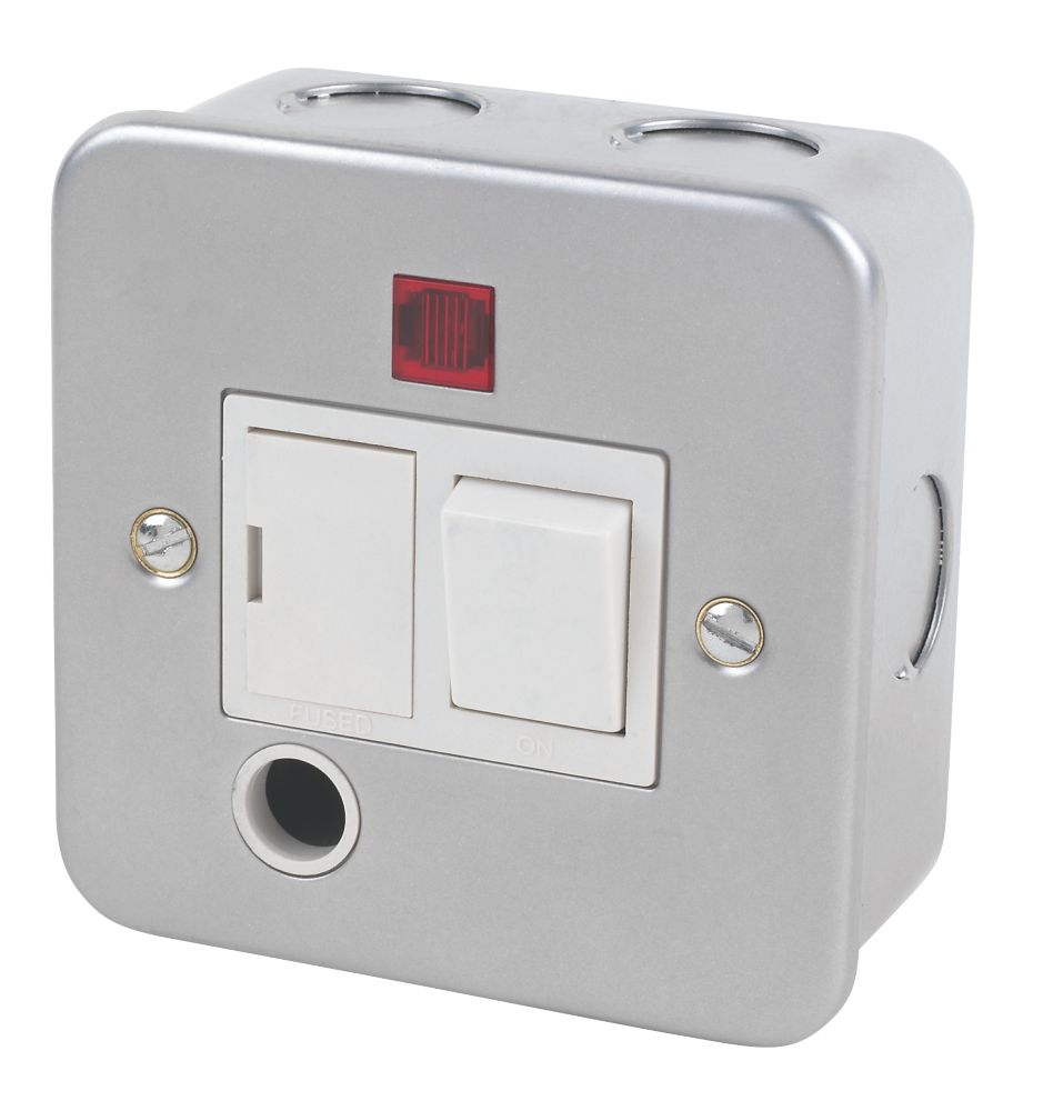 Image of 13A Switched Metal Clad Fused Spur & Flex Outlet with Neon with White Inserts 