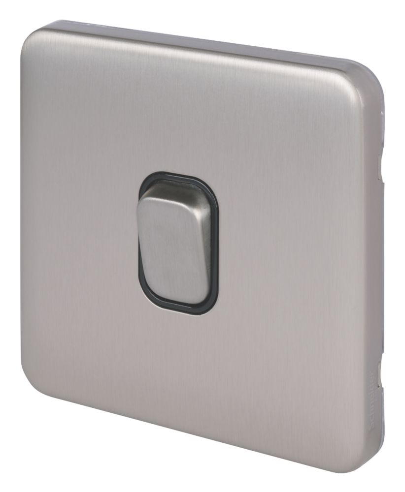Image of Schneider Electric Lisse Deco 10AX 1-Gang Intermediate Switch Brushed Stainless Steel with Black Inserts 