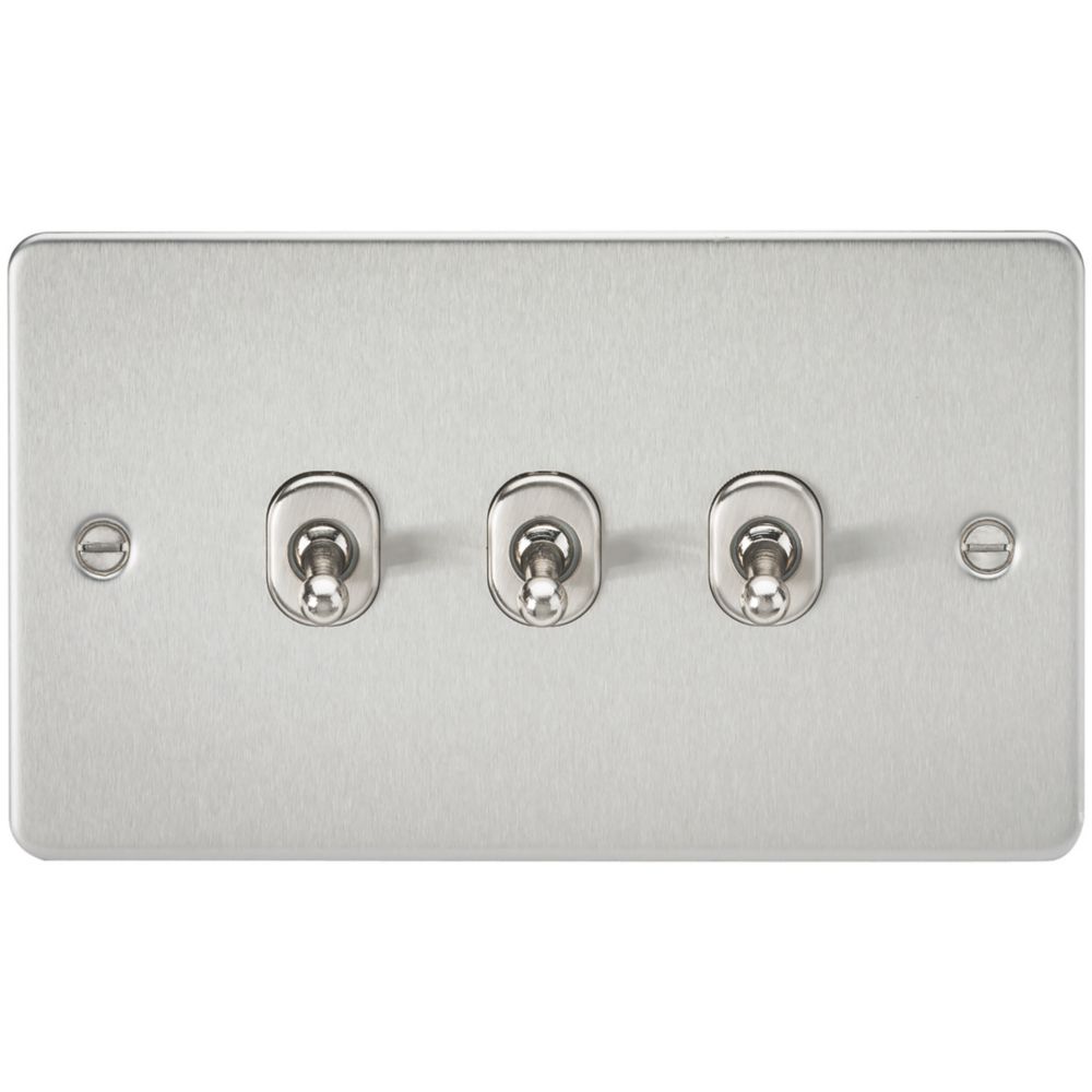 Image of Knightsbridge 10AX 3-Gang 2-Way Light Switch Brushed Chrome 
