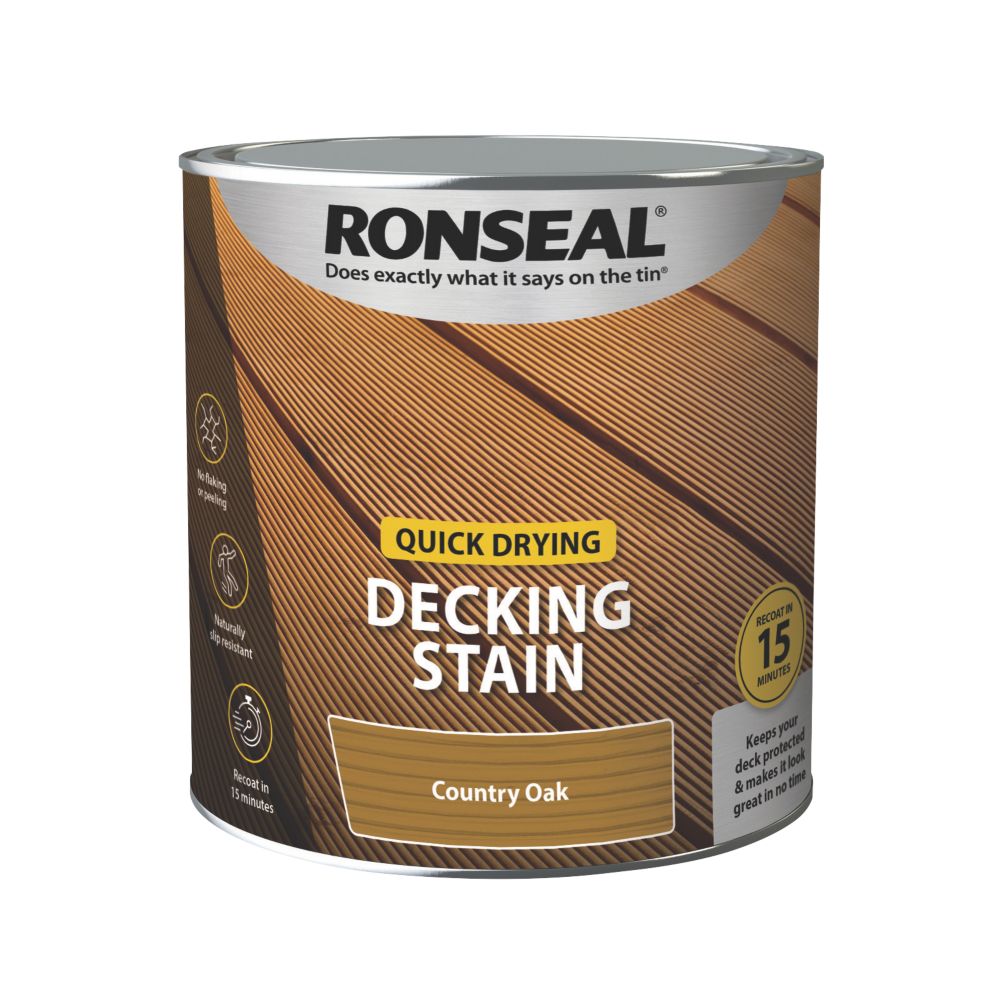 Image of Ronseal Quick Drying Decking Stain Country Oak 2.5Ltr 