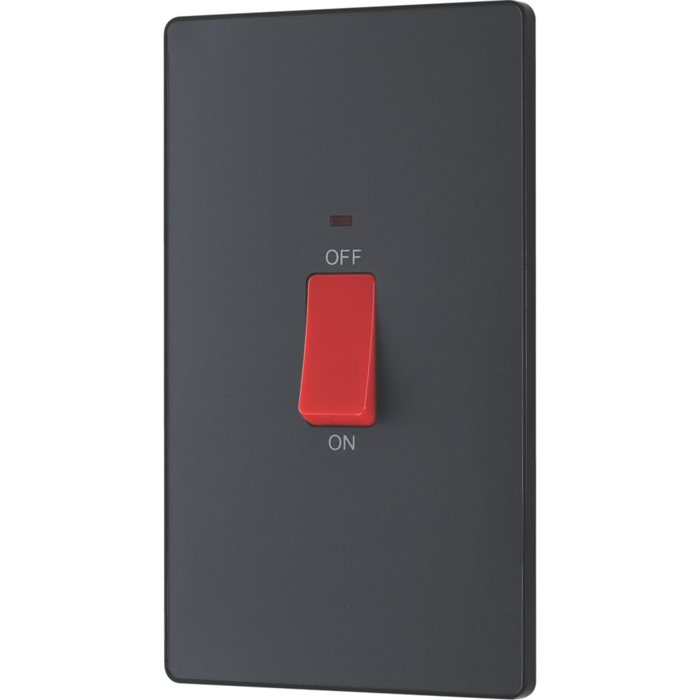 Image of British General Evolve 45A 2-Gang 2-Pole Cooker Switch Grey with LED with Black Inserts 