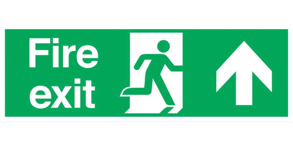Image of Non Photoluminescent "Fire Exit Arrow Up" Signs 150mm x 450mm 100 Pack 
