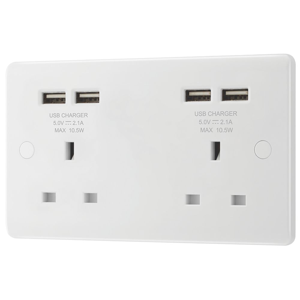 Image of LAP 13A 2-Gang Unswitched Socket + 4.2A 4-Outlet Type A USB Charger White 