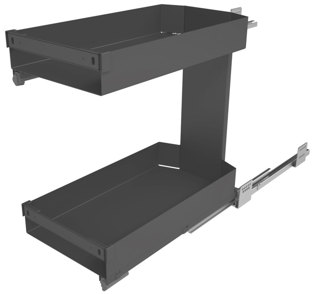 Image of Hafele Lava Grey Pull-Out Kitchen Shelves with Double Basket 400mm 