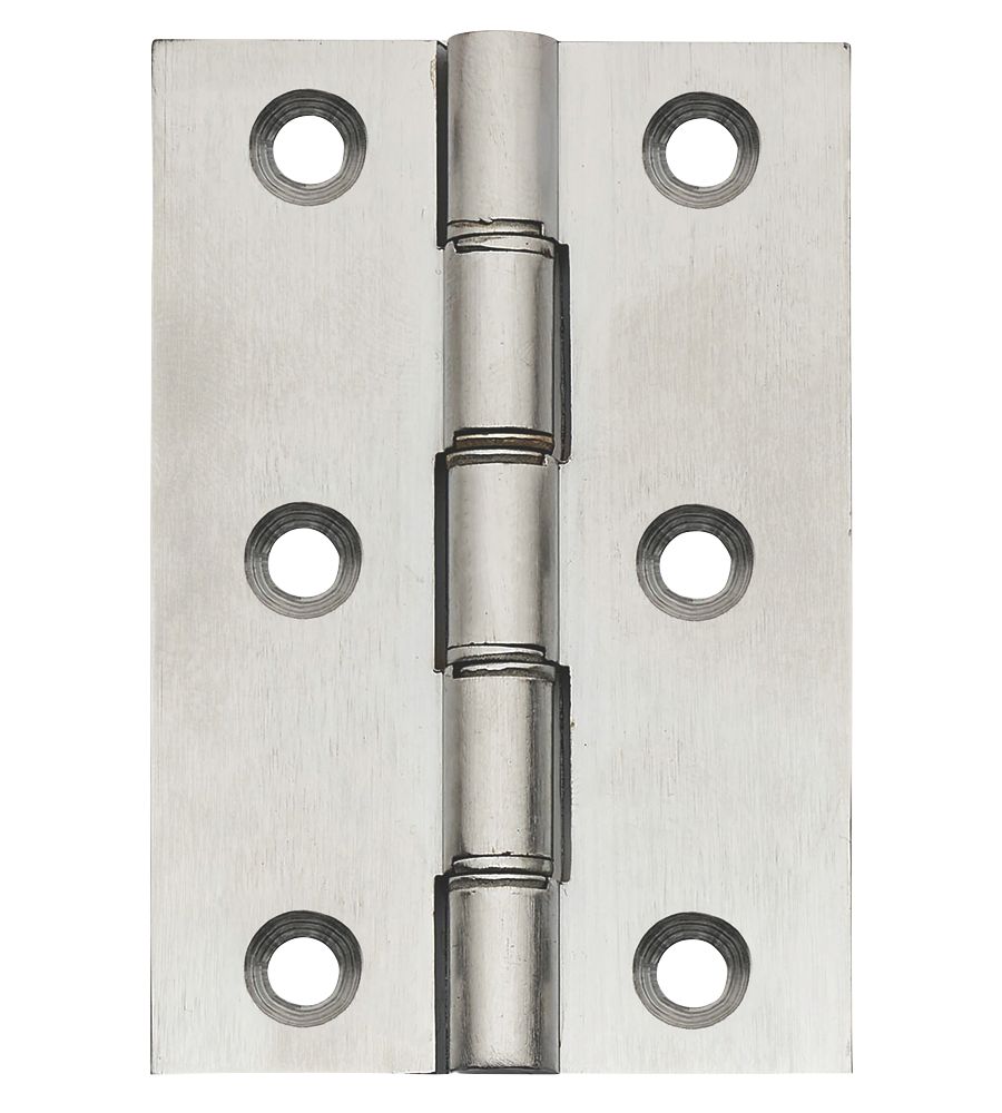 Image of Satin Chrome Double Phosphor Bronze Washered Butt Hinges 76mm x 51mm 2 Pack 