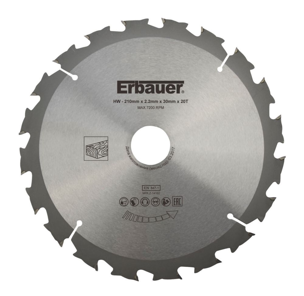 Image of Erbauer Wood TCT Saw Blade 210mm x 30mm 20T 