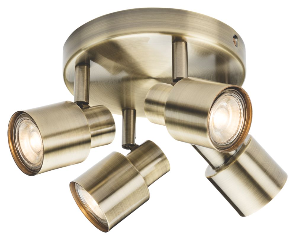 Image of Knightsbridge Round 4-Light Quad GU10 Ceiling Spotlight Antique Brass 