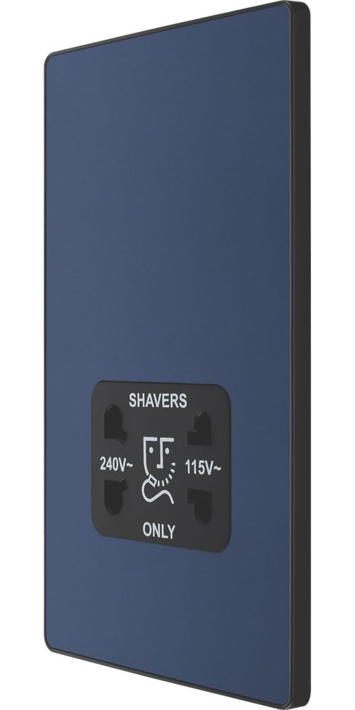 Image of British General Evolve 2-Gang Dual Voltage Shaver Socket 115/240V Blue with Black Inserts 