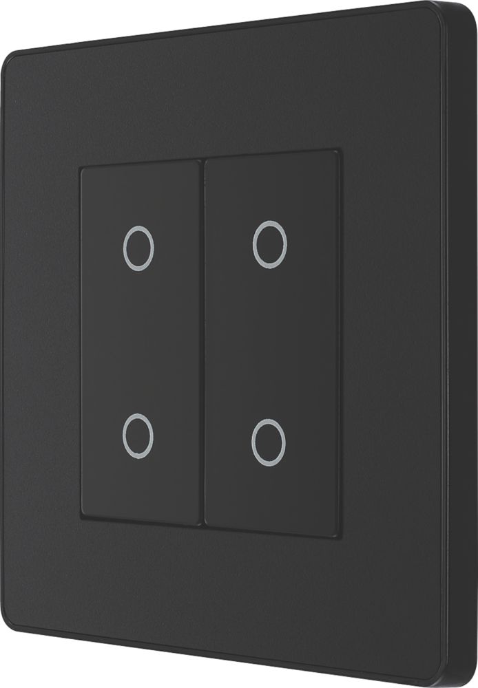 Image of British General Evolve 2-Gang 2-Way LED Double Master Touch Trailing Edge Dimmer Switch Matt Black with Black Inserts 