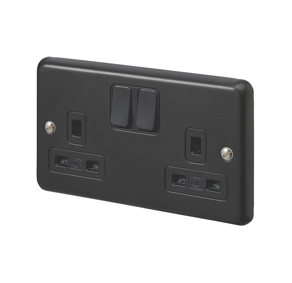 Image of MK Contoura 13A 2-Gang DP Switched Plug Socket Black with Colour-Matched Inserts 