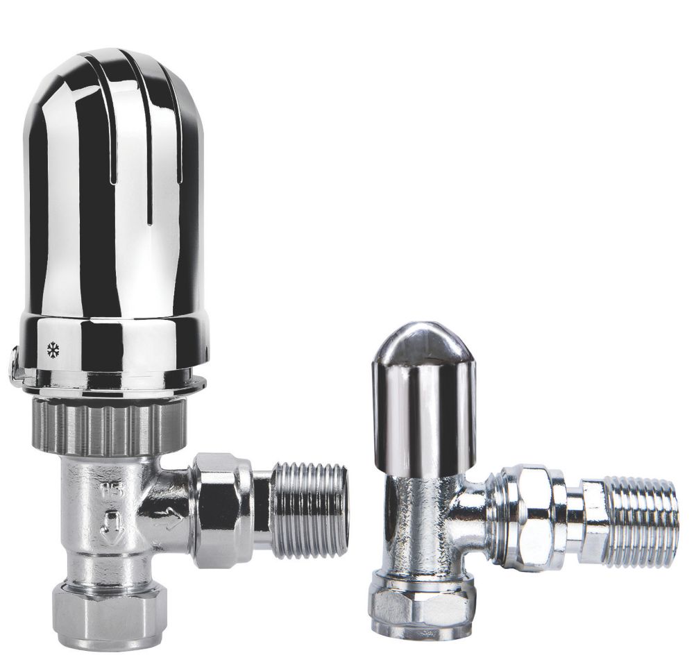 Image of Flomasta Chrome Angled Thermostatic TRV & Lockshield 15mm x 1/2" 