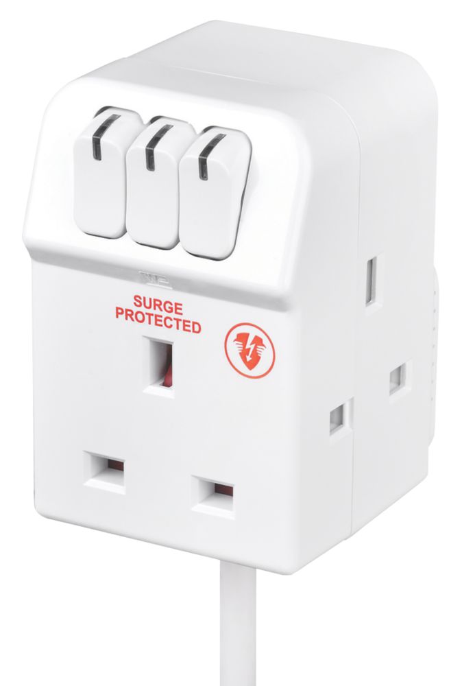 Image of Masterplug 13A 3-Gang Switched Surge-Protected Extension Lead White 2m 
