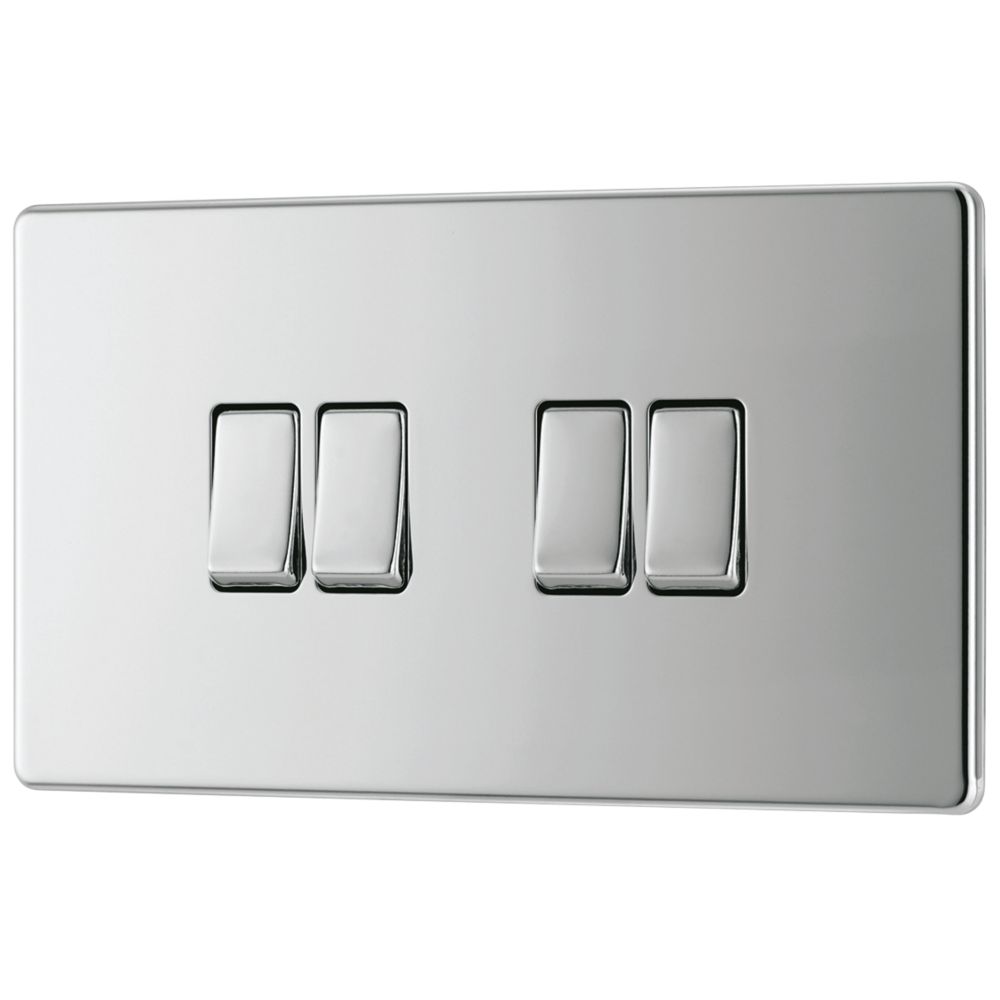 Image of LAP 20A 16AX 4-Gang 2-Way Light Switch Polished Chrome 