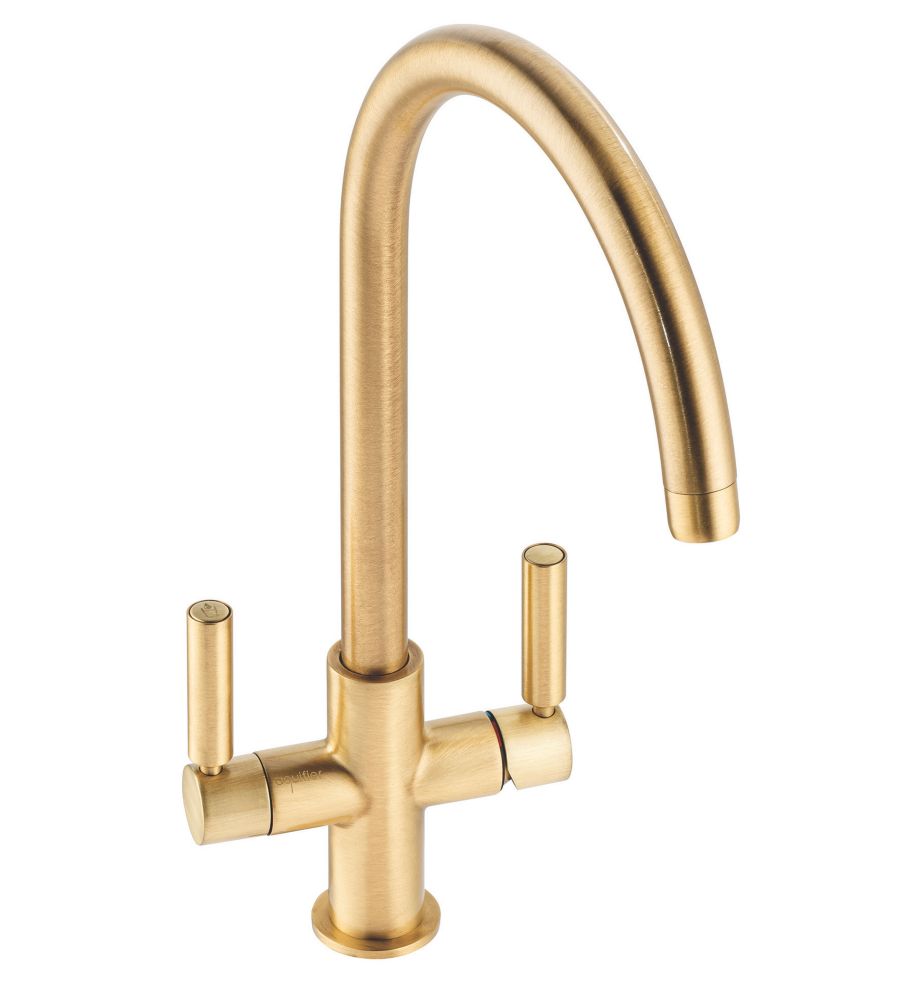Image of Abode Globe Aquifier 3-Way Deck-Mounted Filter Tap Brushed Brass 