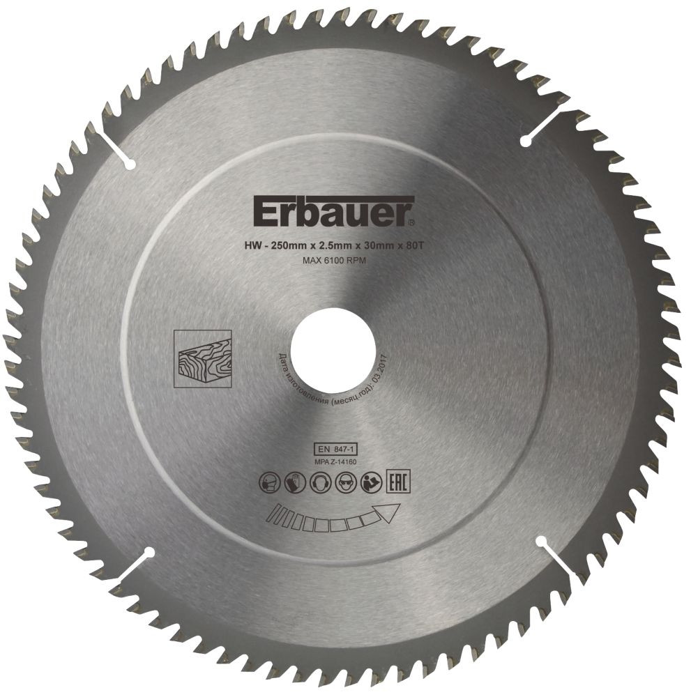 Image of Erbauer Wood TCT Saw Blade 250mm x 30mm 80T 