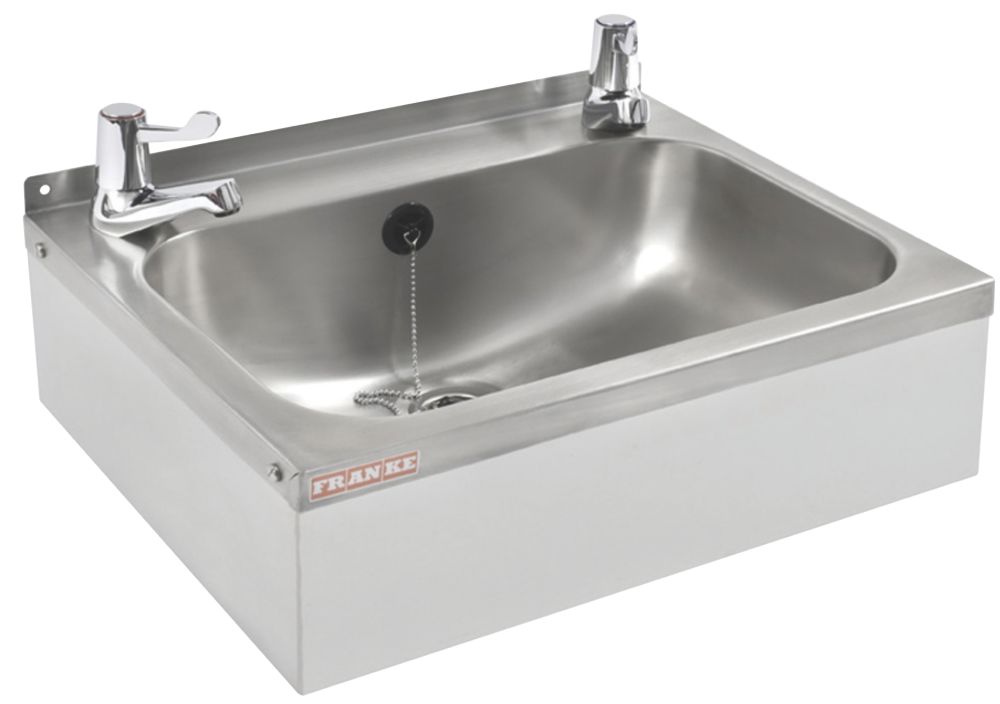 Image of WB18 1 Bowl Stainless Steel Wall-Hung Washbasin & Lever Tap Pack 457mm x 357mm 