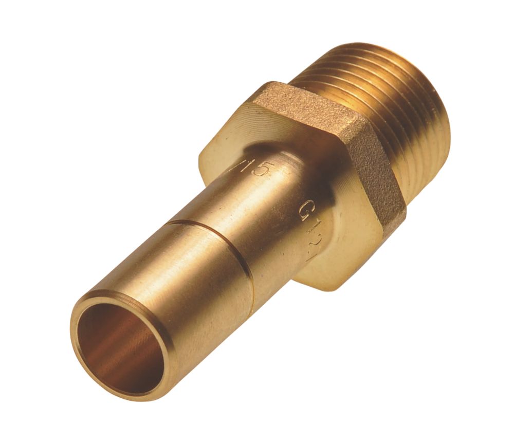 Image of Hep2O Brass Push-Fit Adapting Male Coupler 15mm x 1/2" 