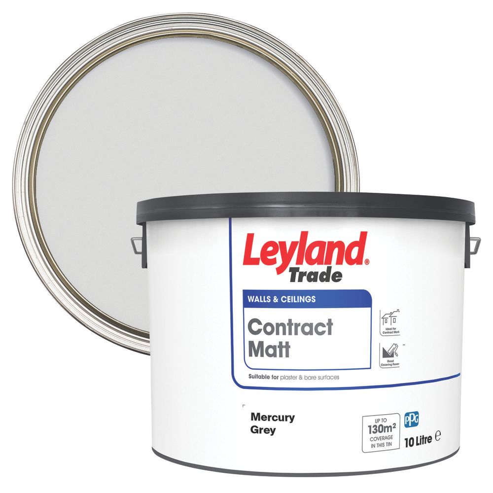 Image of Leyland Trade Contract Matt Mercury Grey Emulsion Matt Paint 10Ltr 