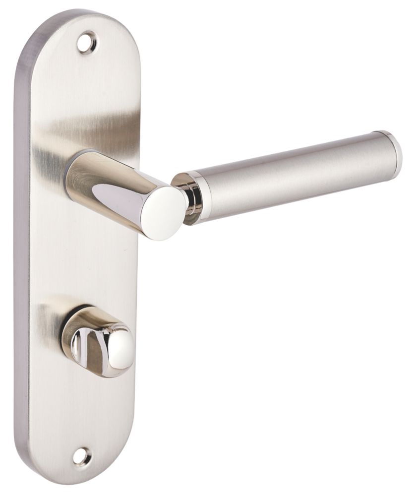 Image of Smith & Locke Lyme Fire Rated WC Door Handles Pair Chrome / Brushed Nickel 