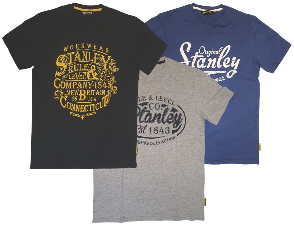 Image of Stanley Benton Short Sleeve T-Shirts 1 x Black, 1 x Blue & 1 x Grey Medium 41" Chest 3 Piece Set 