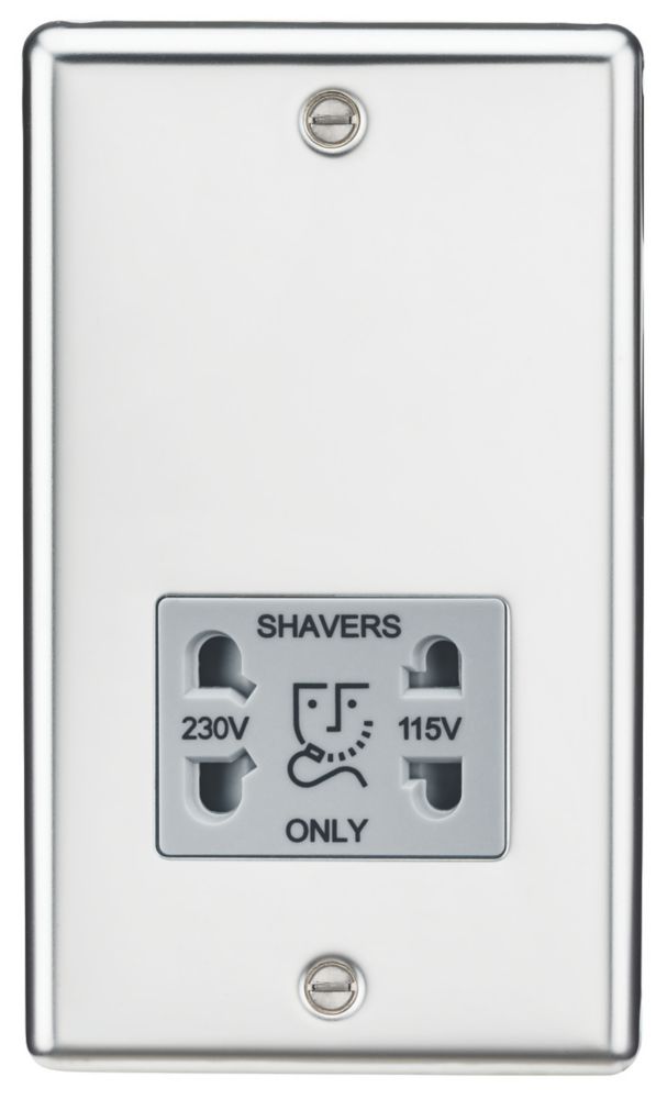 Image of Knightsbridge 2-Gang Dual Voltage Shaver Socket 115 V / 230V Polished Chrome with Colour-Matched Inserts 