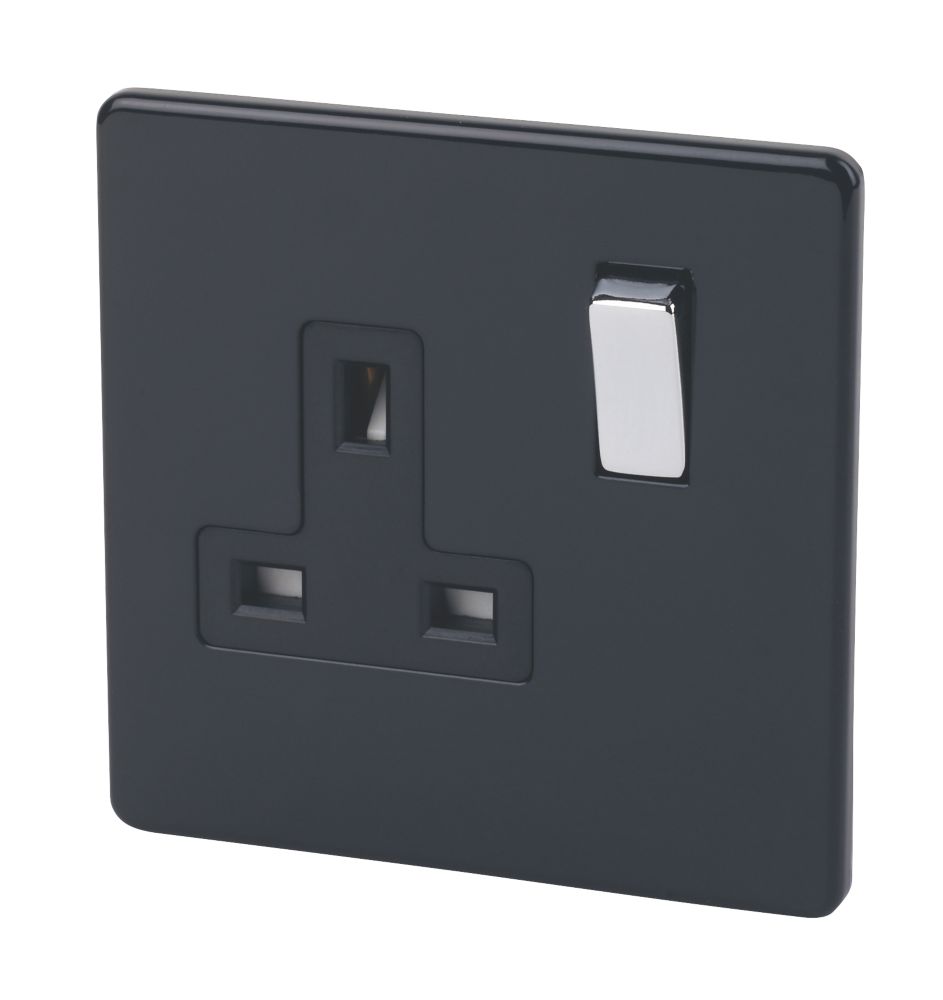 Image of Varilight 13AX 1-Gang DP Switched Plug Socket Jet Black with Black Inserts 