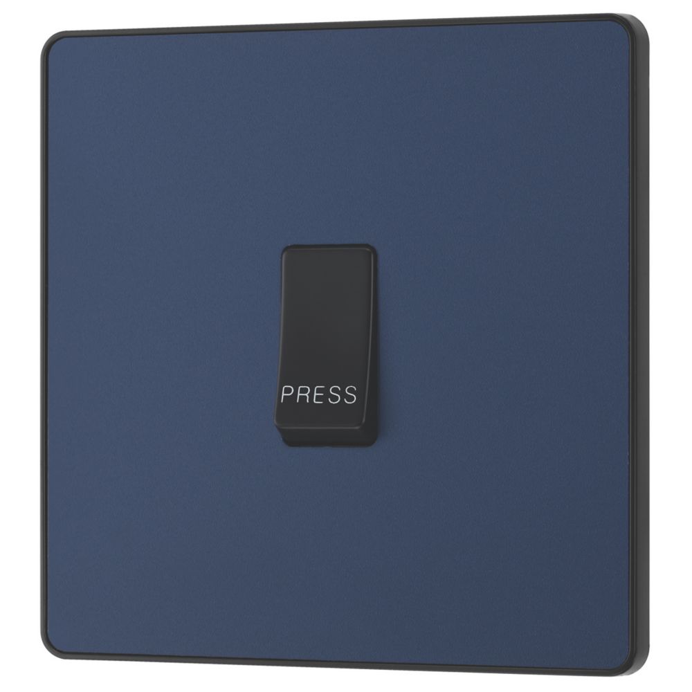 Image of British General Evolve 10A 1-Gang 1-Way Bell Push Switch Blue with Black Inserts 