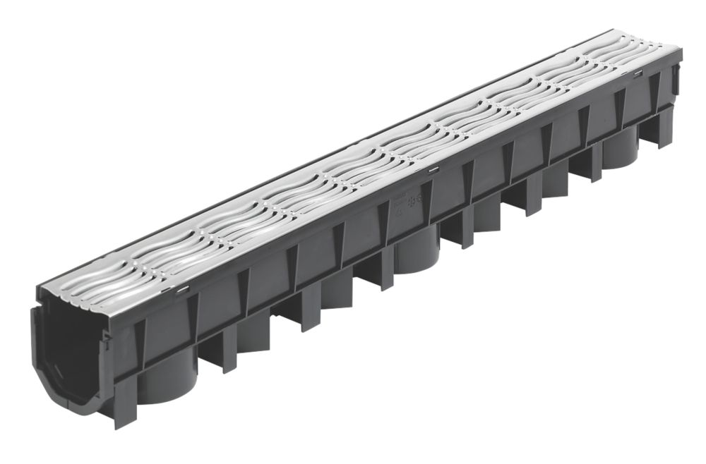 Image of FloPlast FloDrain Channel Drain & Galvanised Grate Silver 115mm x 1m 