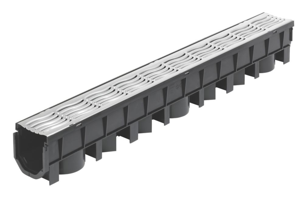 Image of FloPlast FloDrain Channel Drain & Galvanised Grate Silver 115mm x 1m 