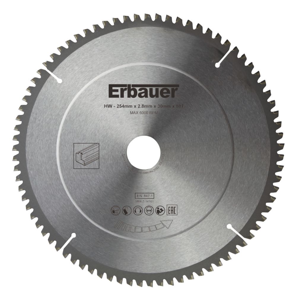 Image of Erbauer Aluminium TCT Saw Blade 254mm x 30mm 80T 