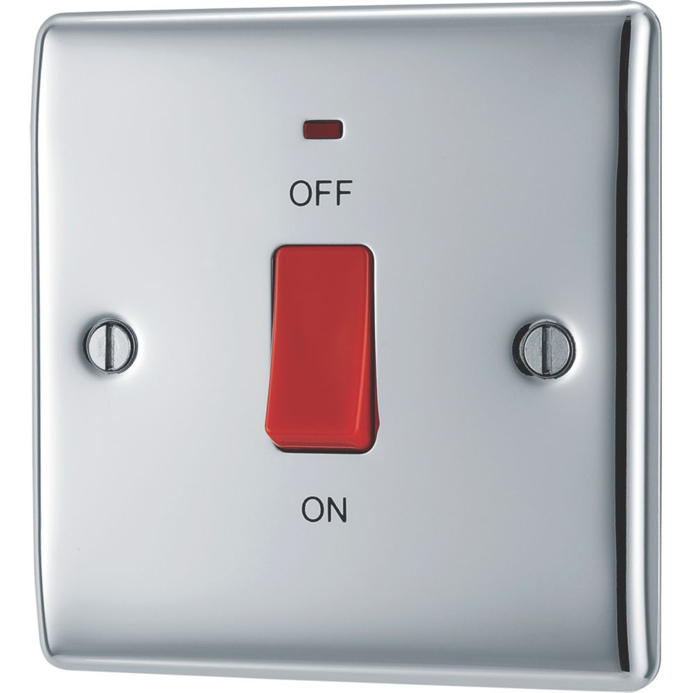 Image of British General Nexus Metal 45A 1-Gang DP Cooker Switch Polished Chrome with LED 
