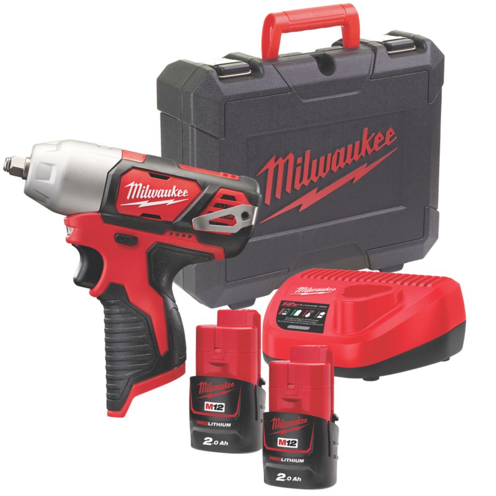 Image of Milwaukee M12 BIW38-202C 12V 2 x 2.0Ah Li-Ion RedLithium Cordless Sub Compact Impact Wrench 