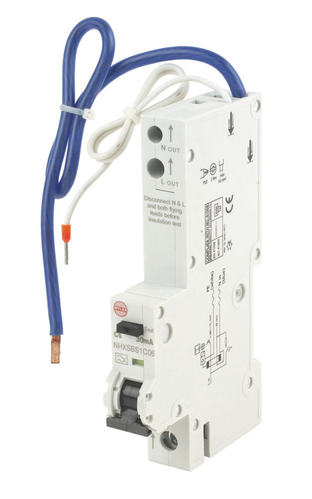Image of Wylex 6A 30mA SP Type C RCBO 