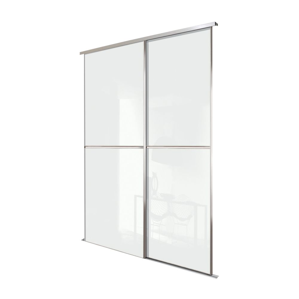 Image of Spacepro Minimalist 2-Door Sliding Wardrobe Door Kit Silver Frame Mirror Panel 1512mm x 2260mm 