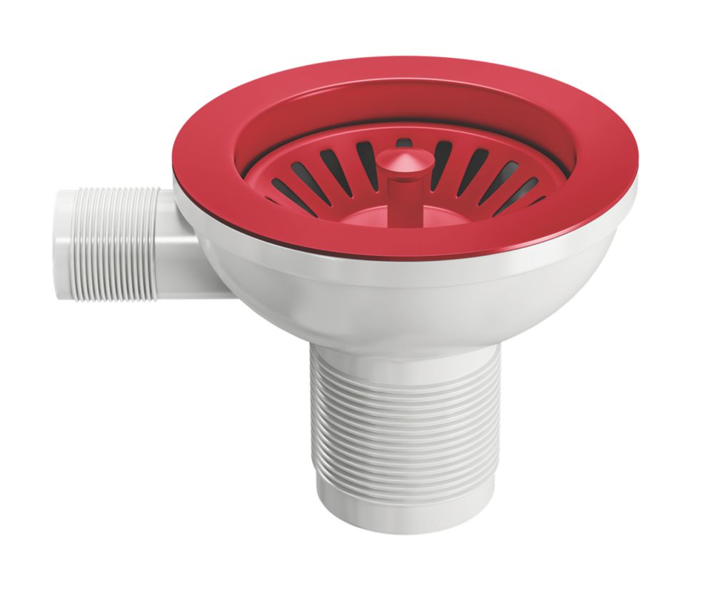 Image of ETAL Sink Strainer Waste with Overflow Red 90mm 