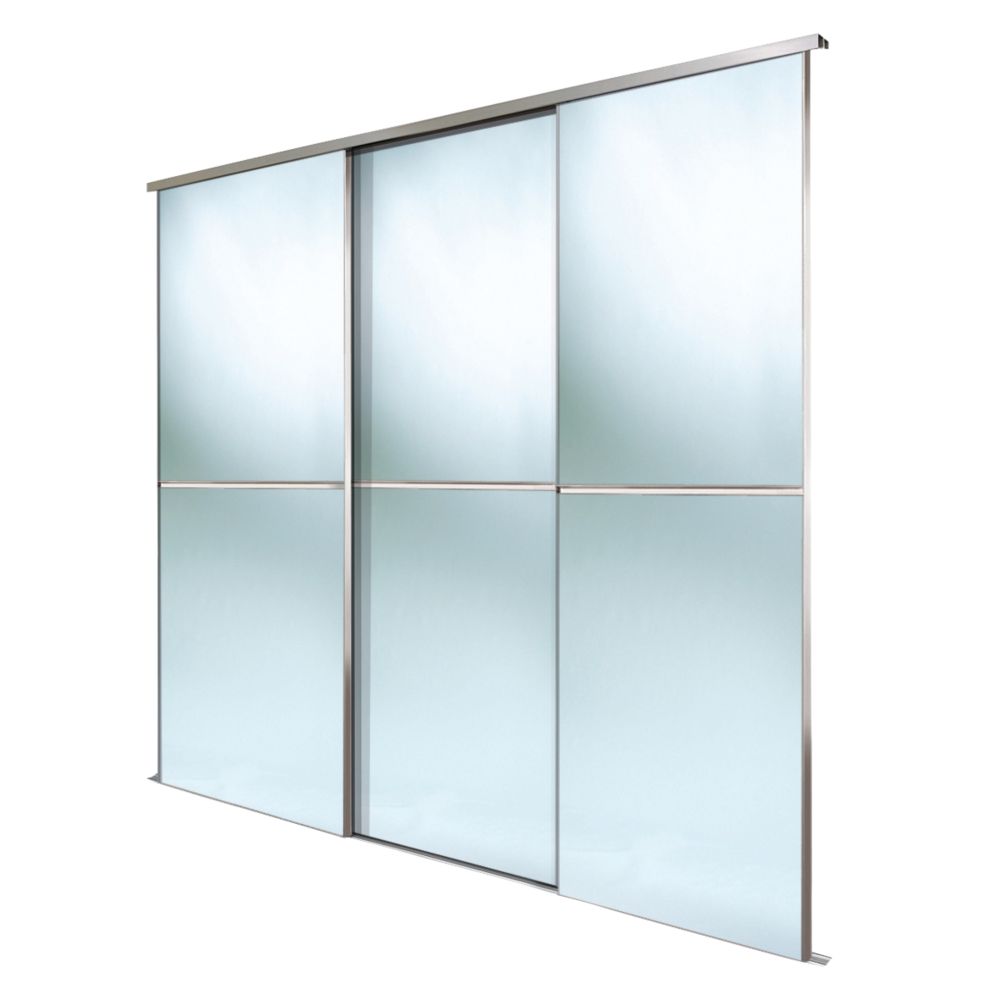 Image of Spacepro Minimalist 3-Door Sliding Wardrobe Door Kit Silver Frame Mirror Panel 2262mm x 2260mm 
