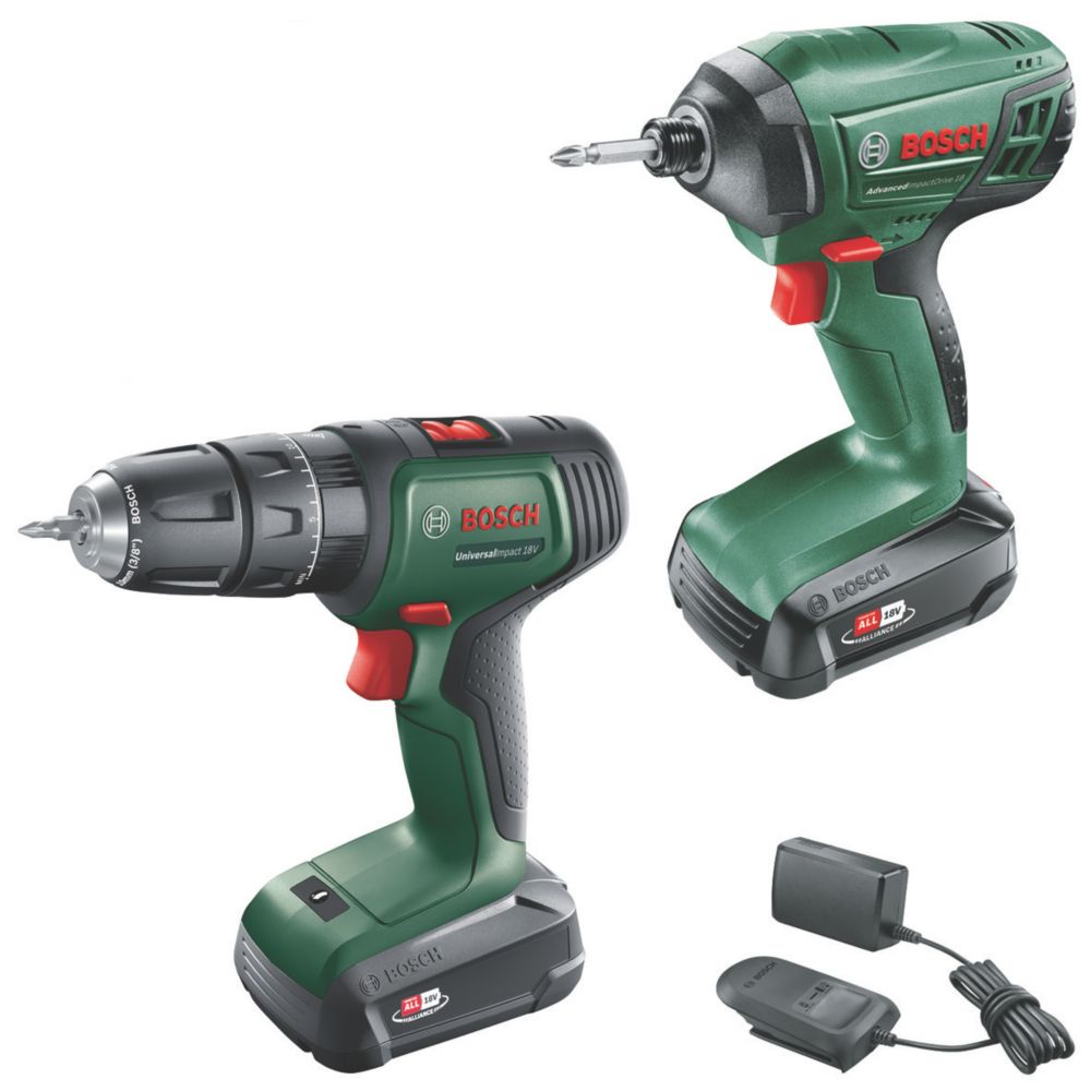 Image of Bosch UniversalImpact/AdvancedImpactDrive 18V 2 x 1.5Ah Li-Ion Power for All Cordless Impact Drill & Drill Driver Kit 
