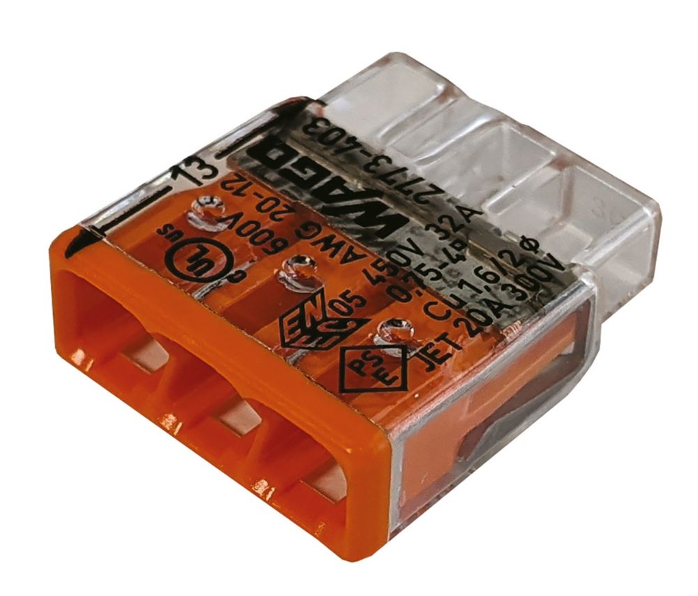 Image of Wago 2773 Series 32A 3-Way Push-Wire Connector 100 Pack 