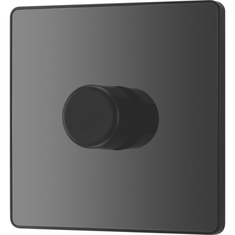 Image of British General Evolve 1-Gang 2-Way LED Trailing Edge Single Push Dimmer Switch with Rotary Control Black with Black Inserts 