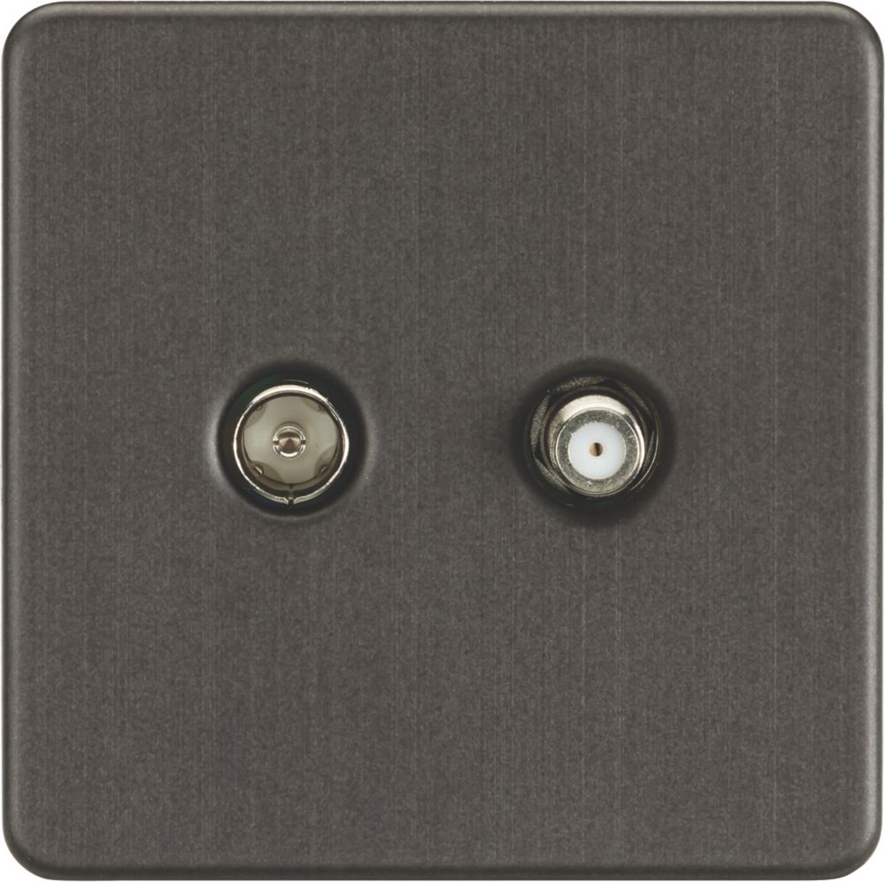 Image of Knightsbridge 2-Gang Isolated Coaxial TV & F-Type Satellite Socket Smoked Bronze 
