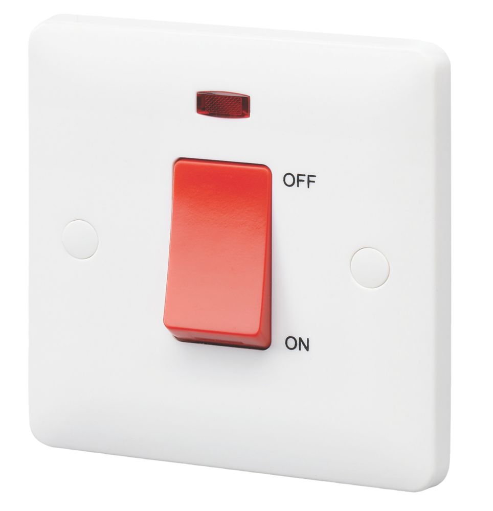 Image of MK Base 32A 1-Gang DP Control Switch White with Neon with Red Inserts 