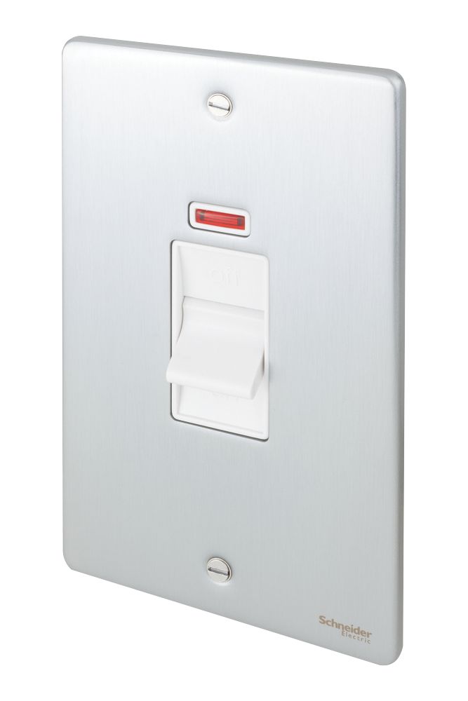 Image of Schneider Electric Ultimate Low Profile 50A 2-Gang DP Control Switch Brushed Chrome with Neon with White Inserts 