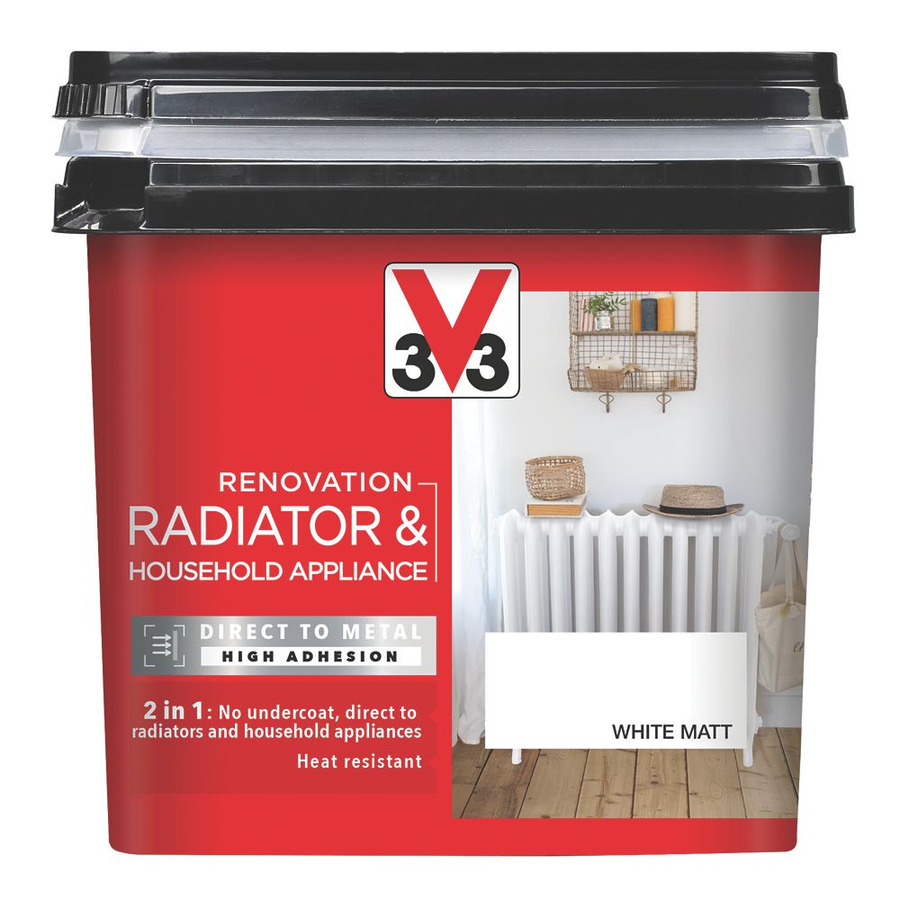 Image of V33 Radiator & Household Appliance Paint White Matt 750ml 