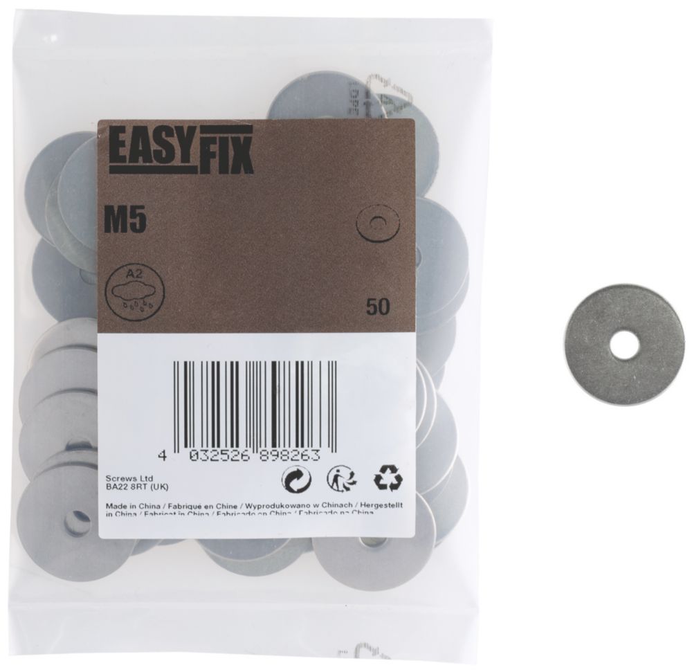 Image of Easyfix A2 Stainless Steel Washers M5 x 1.3mm 50 Pack 