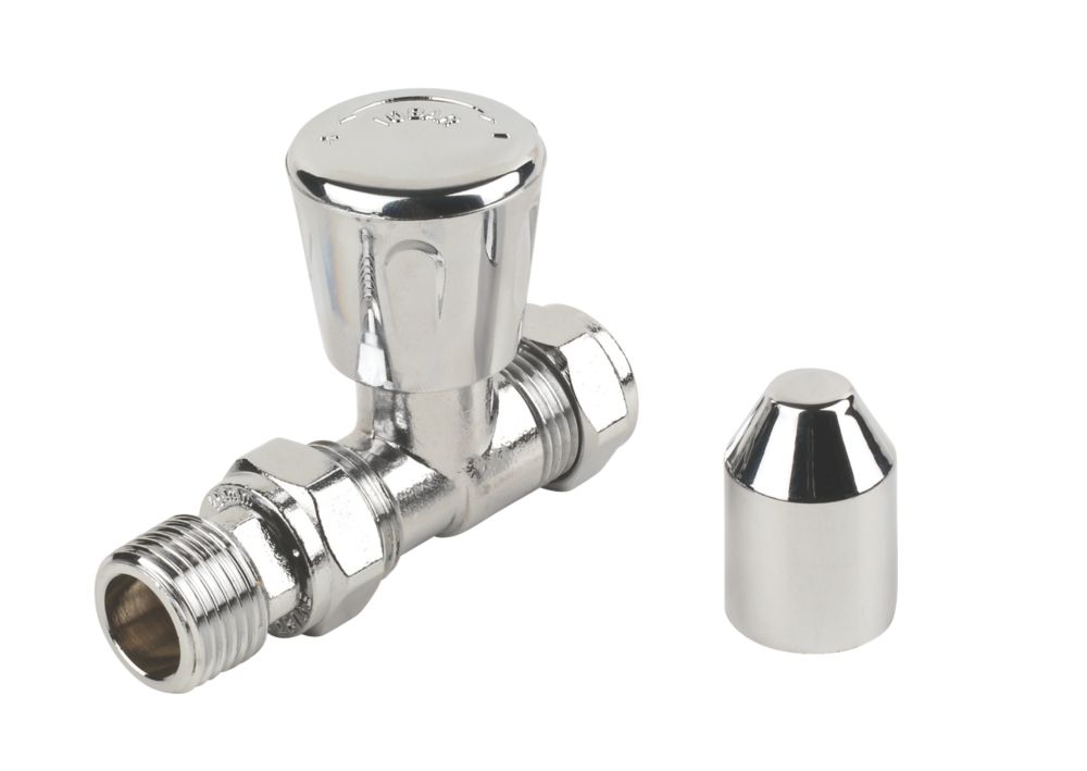 Image of Chrome Straight Manual Radiator Valve 15mm x 15mm 2 Pack 