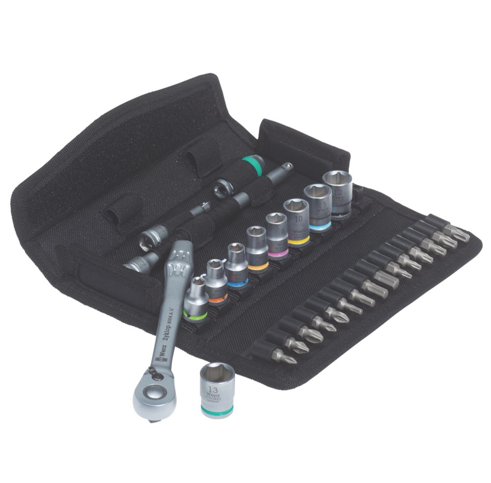 Image of Wera Zyklop 1/4" Drive Metal Ratchet & Socket Set 28 Pieces 