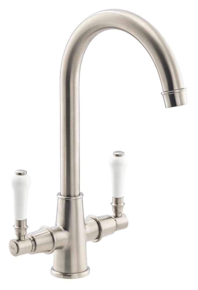 Image of Streame by Abode Keswick Swan Neck Dual Lever Mono Mixer Brushed Nickel 